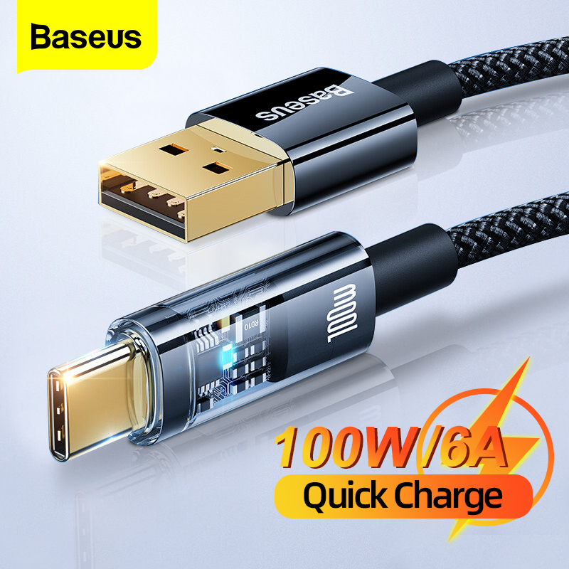 Baseus 100W USB Fast Charging Cable Auto Power-Off Cable For Samsung Xiaomi Type C Charging Cord For Huawei Phone Charger Cable